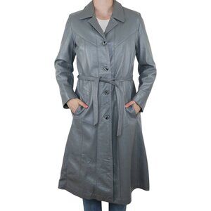 Vintage 70s Reed Sportsman Grey Leather Belted Trench Coat